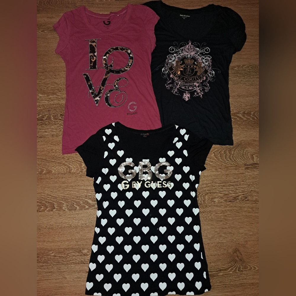 Juicy Couture + GUESS Tee Bundle Sequins Bling Leopard Rhinestones Large
